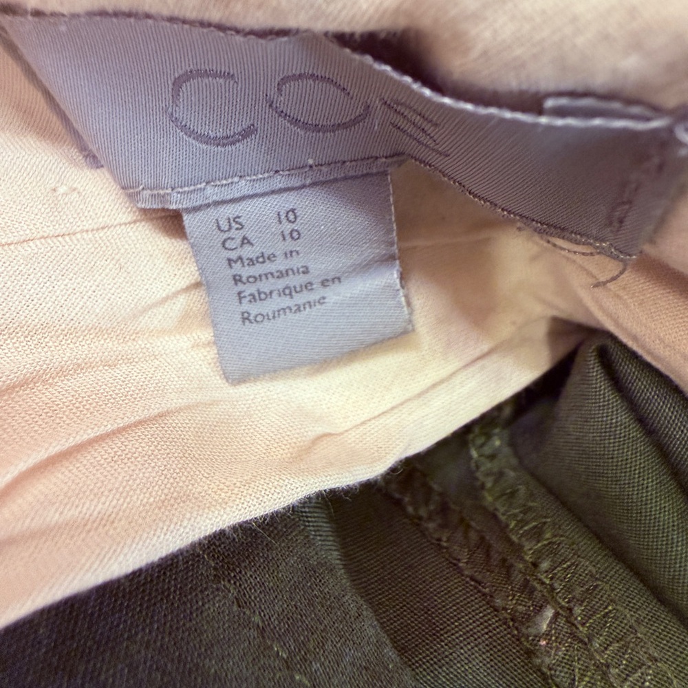 COS Women’s 100% Cotton Olive Green Pleated Chinos Sz 10 - Picture 6 of 10